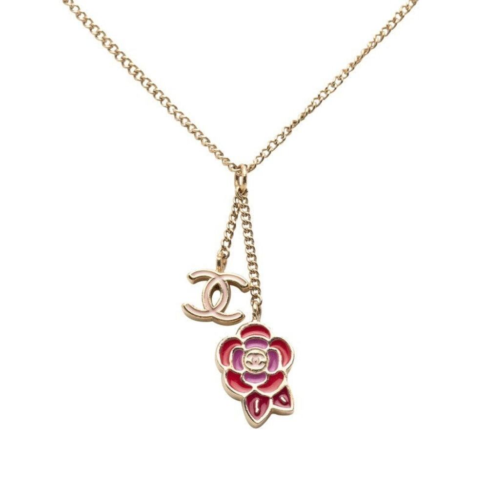 Chanel Camellia CC Logo Flower Motif Plated Necklace Gold